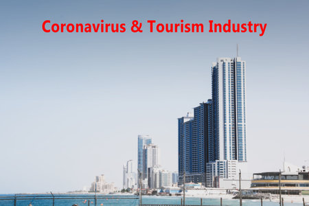 Trips cancellation during coronavirus quarantine. Modern skyscrapers on sunny dayの写真素材