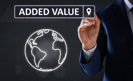 Added value concept. businessman using virtual screen