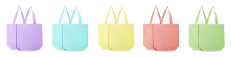 Set of colorful eco bags on white background. banner designの写真素材