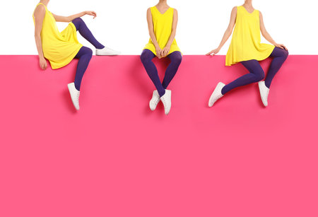 Women wearing purple tights on color background, closeupの写真素材