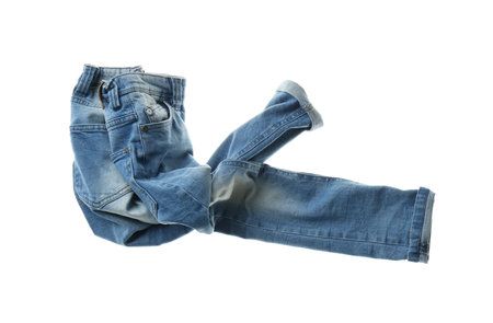 Rumpled jeans isolated on white. messy clothesの写真素材
