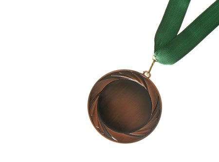 Bronze medal isolated on white. space for designの写真素材