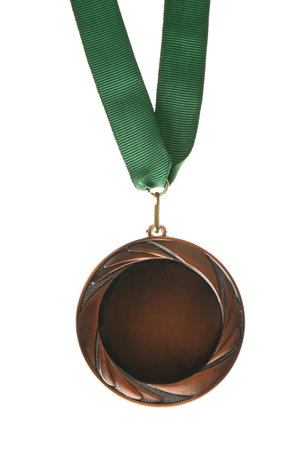 Bronze medal isolated on white. space for designの写真素材