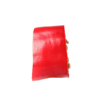 Piece of red hot chili pepper isolated on whiteの写真素材