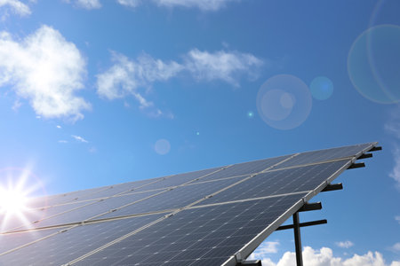 Solar panels installed outdoors, closeup. alternative energy sources