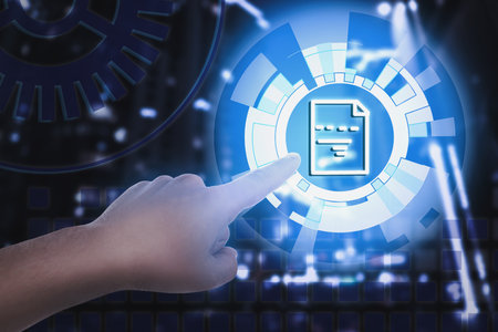 Man clicking on document icon using virtual screen, closeupの写真素材