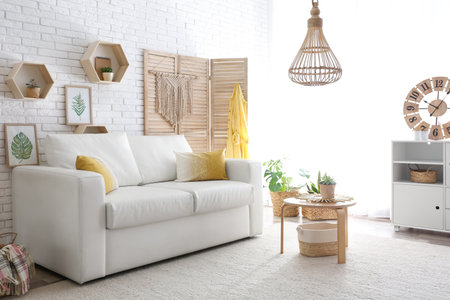 Comfortable white sofa in modern room. interior design