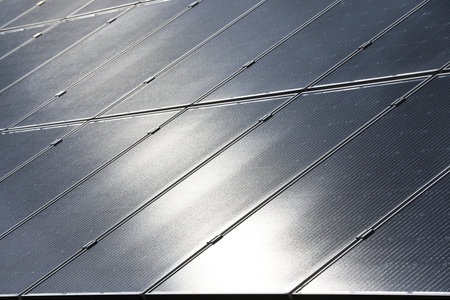 Solar panels installed outdoors, closeup. alternative energy sources