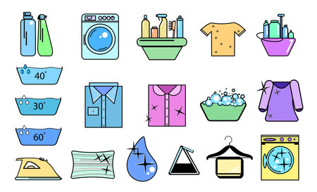 Illustration of different laundry symbols on white backgroundの写真素材