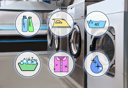 Different icons and laundry equipment at dry-cleaner'sの写真素材