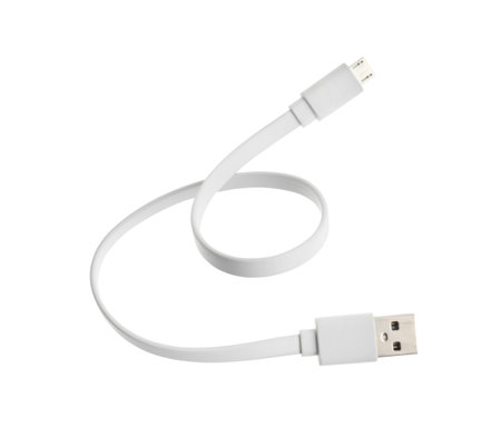 USB charge cable isolated on white, top view. modern technology