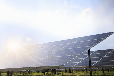 Solar panels installed outdoors. Alternative energy source