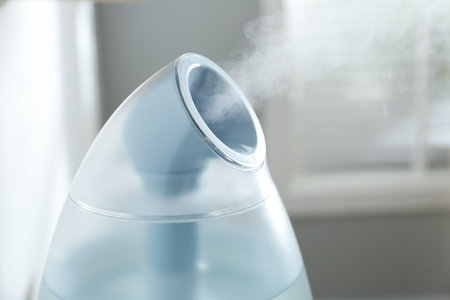Modern air humidifier at home, closeup viewの写真素材