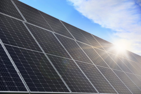 Solar panels installed outdoors, closeup. alternative energy sources