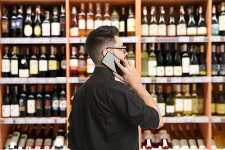 Wholesale and logistics concept. manager talking on phone in storeの写真素材