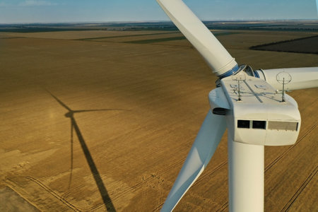 Modern wind turbine, closeup. Alternative energy source