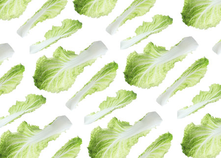 Fresh Chinese cabbage leaves on white background, pattern design