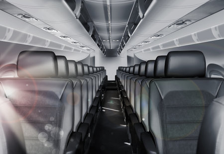 Modern airplane cabin with comfortable seats