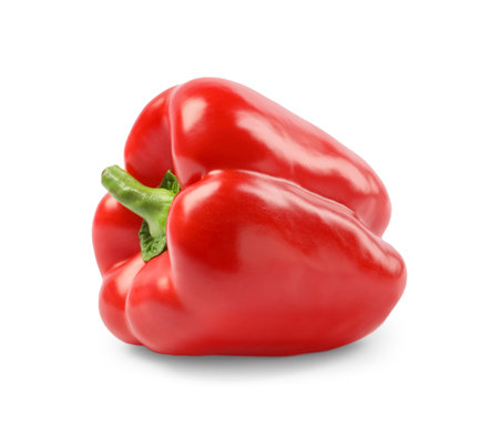 Ripe red bell pepper isolated on whiteの写真素材