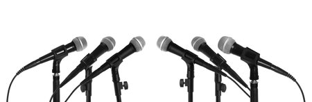 Set of different microphones on white backgroundの写真素材