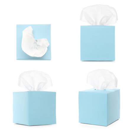 Set with paper tissue on white background