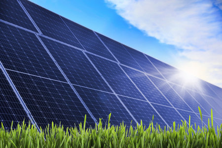 Solar panels installed outdoors. alternative energy sourcesの写真素材