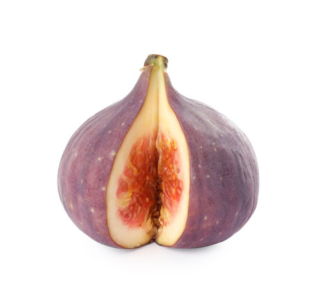 Sliced tasty fresh fig isolated on whiteの写真素材