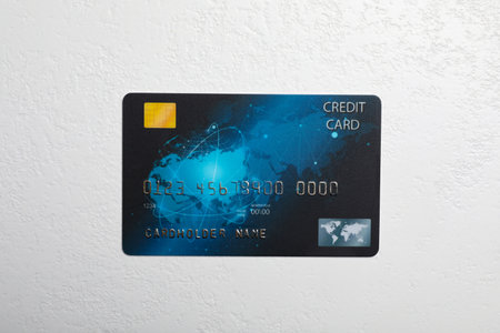 Credit card on white table, top viewの写真素材