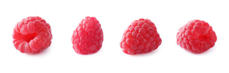 Set of fresh raspberries on white background. banner design