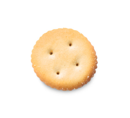 Delicious crispy cracker isolated on white, top viewの写真素材