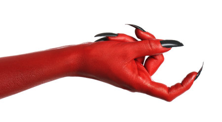 Scary monster on white background, closeup of hand. halloween character