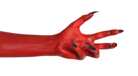 Scary monster on white background, closeup of hand. halloween character