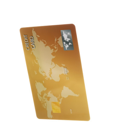 Golden plastic credit card isolated on white