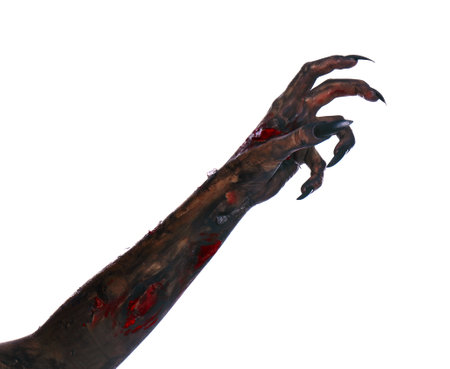 Scary monster on white background, closeup of hand. halloween characterの写真素材