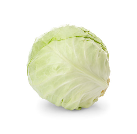 Whole fresh ripe cabbage isolated on whiteの写真素材