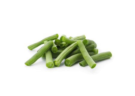 Delicious fresh green beans on white background