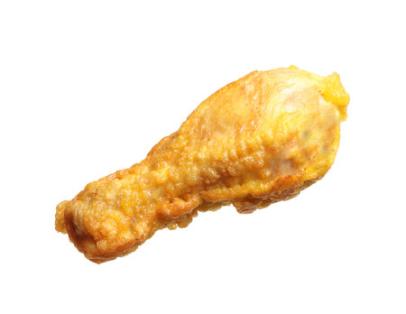 Tasty deep fried chicken drumstick isolated on whiteの写真素材