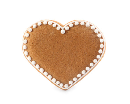 Heart shaped Christmas cookie isolated on whiteの写真素材