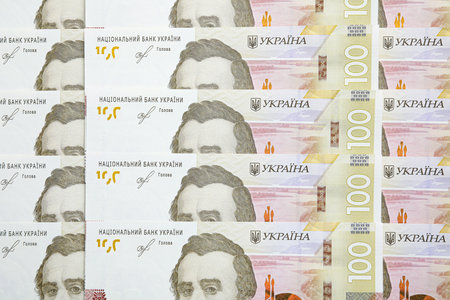 Ukrainian money as background, top view. national currency