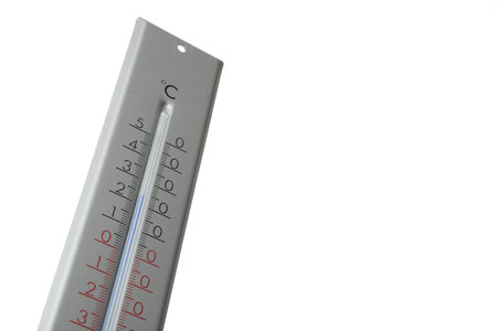 Modern gray weather thermometer on white background