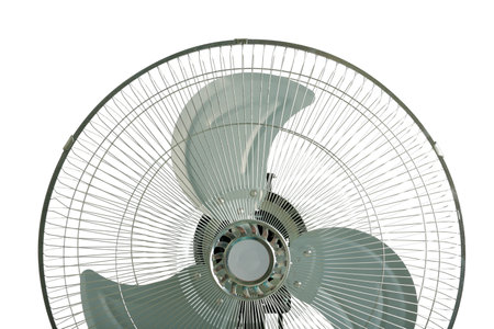 Electric fan on white background, closeup. summer heat