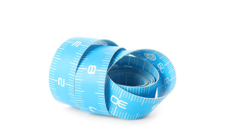 Light blue measuring tape isolated on white