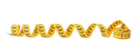 Long yellow measuring tape isolated on white