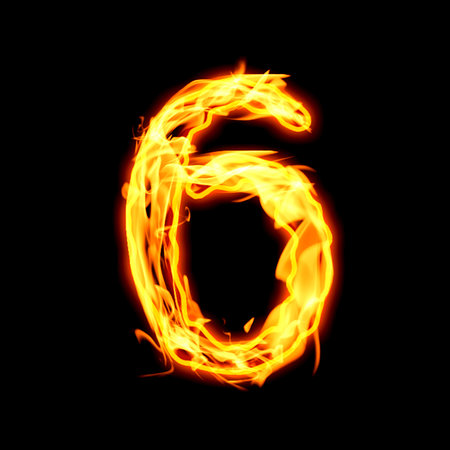 Flaming 6 on black background. Stylized number designの写真素材