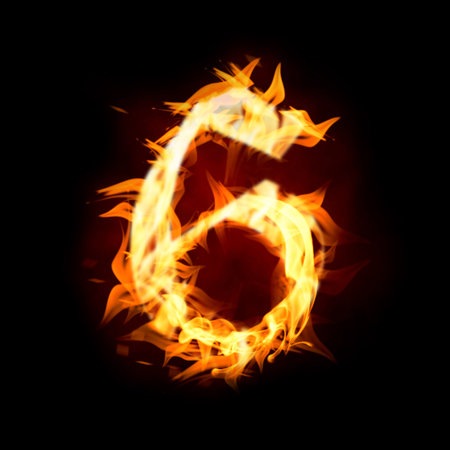 Flaming 6 on black background. Stylized number designの写真素材