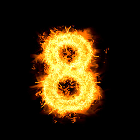 Flaming 8 on black background. Stylized number designの写真素材