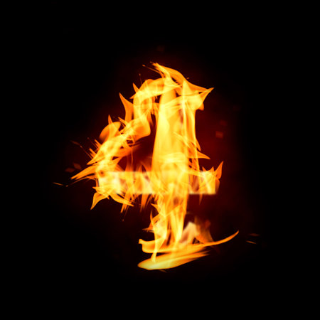 Flaming 4 on black background. Stylized number designの写真素材