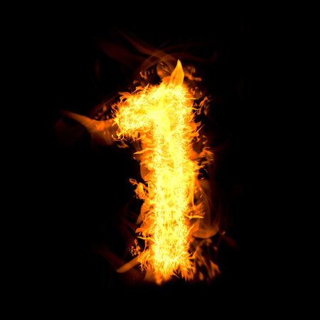 Flaming 1 on black background. Stylized number designの写真素材