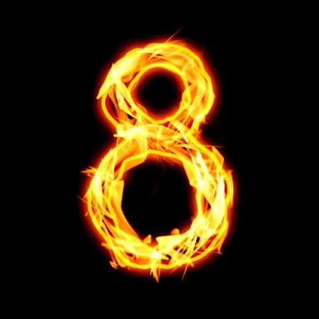 Flaming 8 on black background. Stylized number designの写真素材