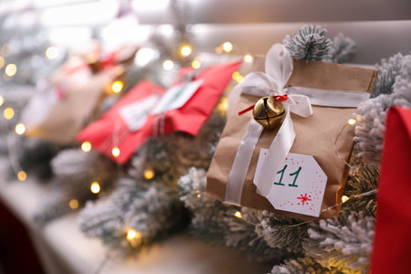 Christmas advent calendar, closeup with space for textの写真素材